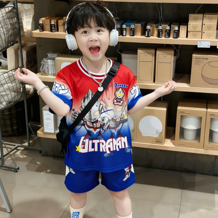 2026新款冰感速干奥特曼套装儿童男童新款短袖夏季亮灯运动套装