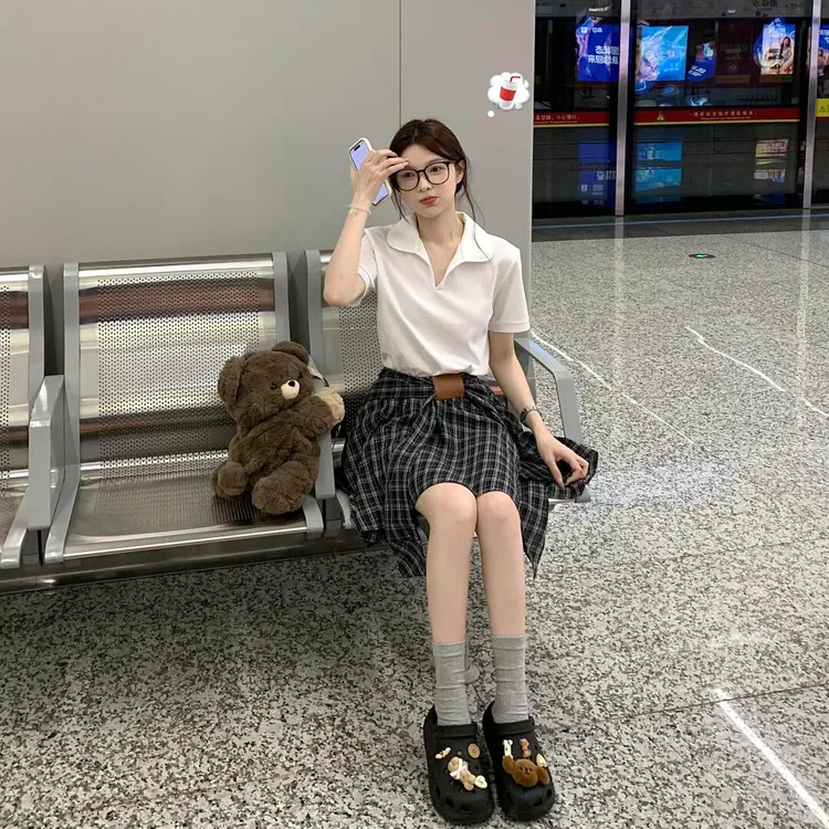 夏季新款时尚甜美可爱风格衣服休闲百搭洋气上衣设计感短裙套装女