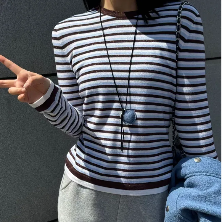 GIRDEAR/哥弟圆领针织秋冬新款条纹套头针织衫显瘦百搭复古138080