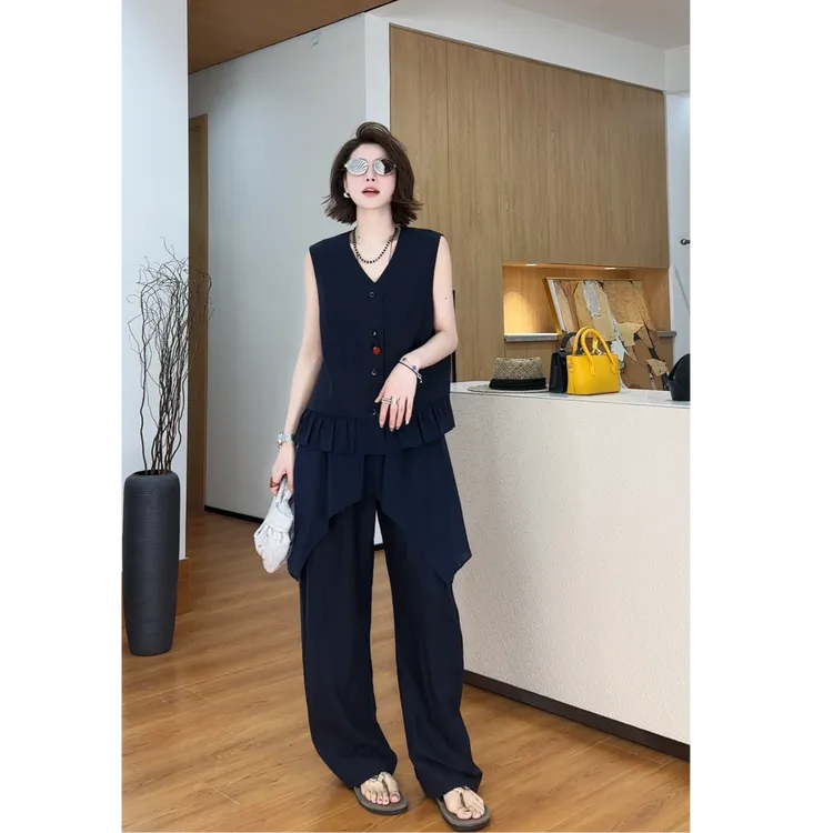 YYOUHAN【律政佳人】捏褶马甲休闲长裤冰凉夏日套装 2506C3467