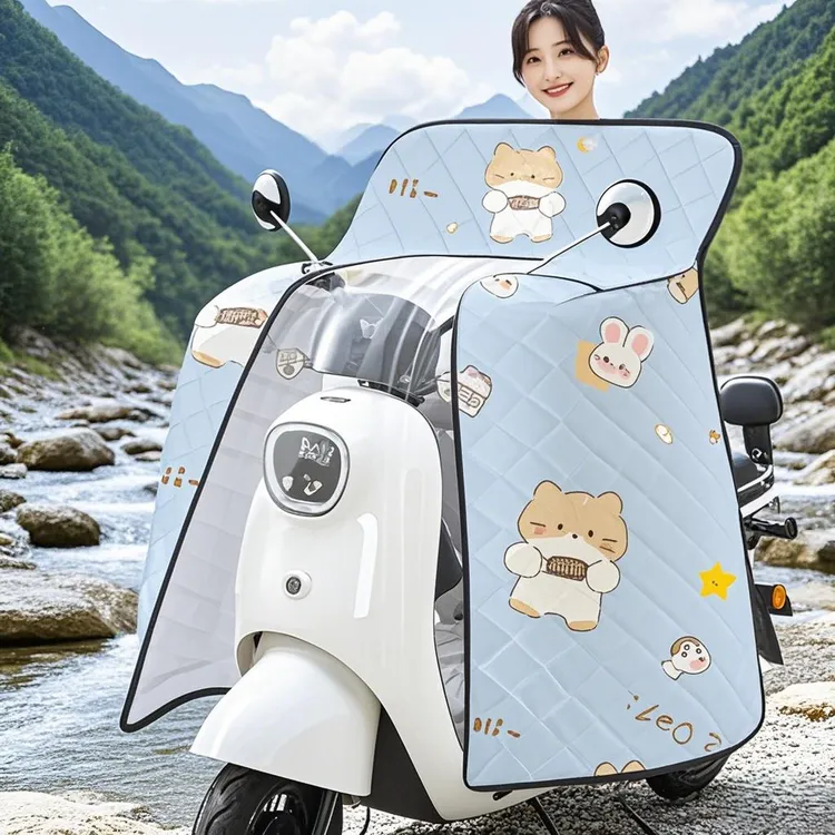 冰丝电动车挡风被四季通用双面夏季防水防晒薄款斗篷式电车挡风衣