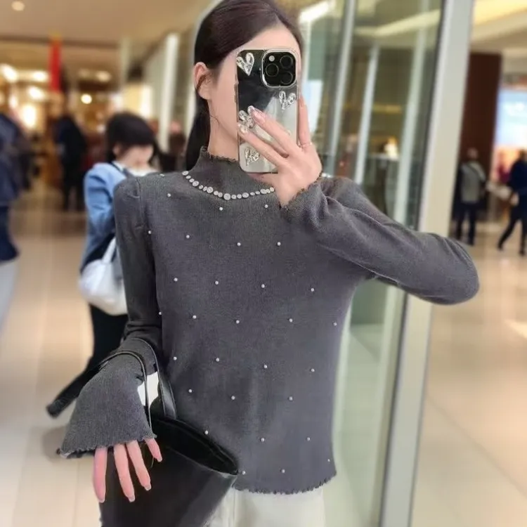 泡泡袖纯色针织INS风女毛针织衫上衣打底衫百搭套头秋冬长袖毛衣