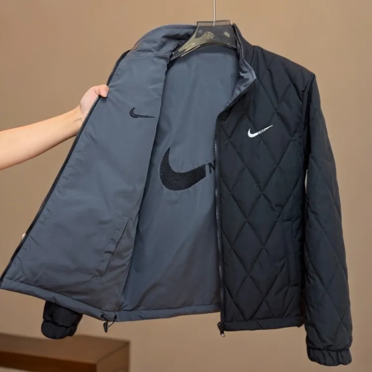 秋冬男士多色刺绣菱形格休闲百搭两面穿薄棉上衣