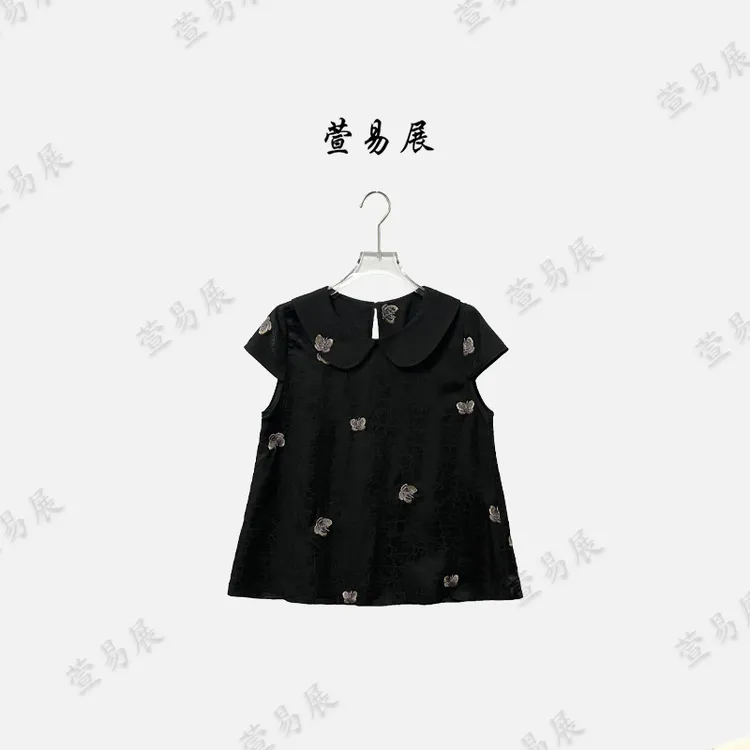 萱易展-“蝶影墨香”高定肌理感重工刺绣龟裂暗纹显瘦上衣-TX072302