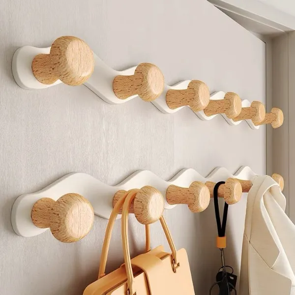 房门挂钩一排挂钩大衣挂钩玄关挂钩木质挂钩免打孔奶油风衣柜木门