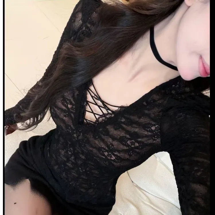 【精选优品】秋冬V领绑带长袖修身美背时尚打底252282