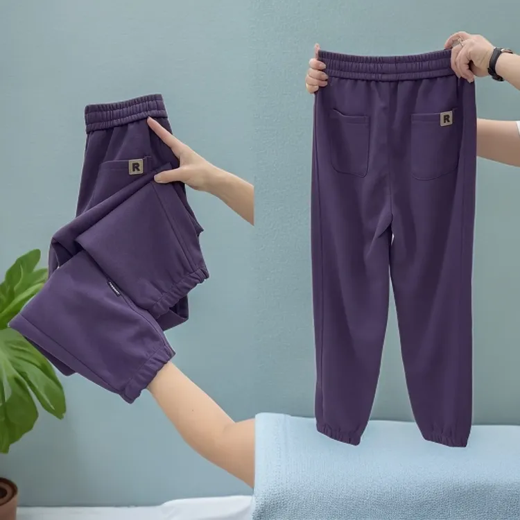 2025新款秋款哈伦裤女宽松显瘦休闲萝卜裤小个子纯色九分高腰裤子