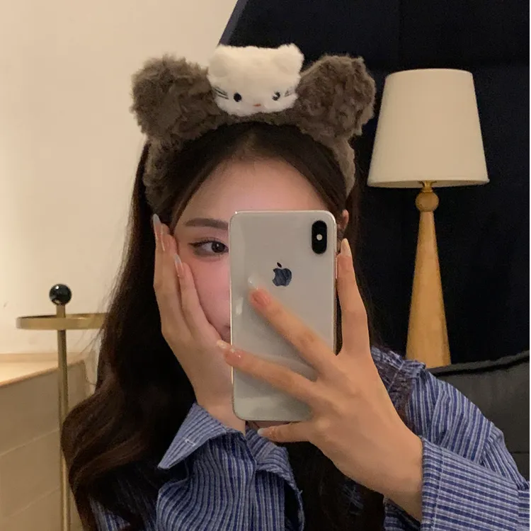 元气满满可爱毛绒猫咪发箍女秋冬新款洗脸化妆头箍卡通发饰