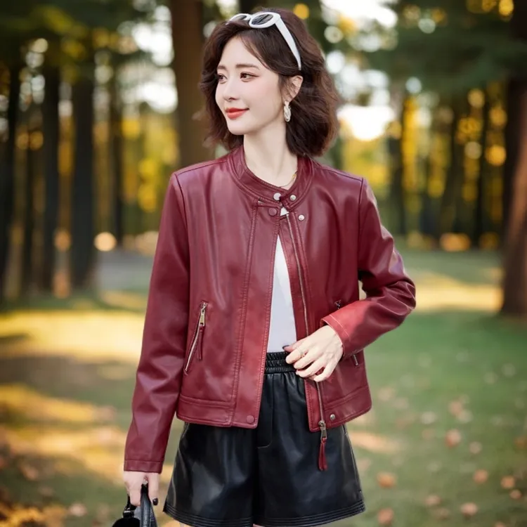 时髦炸街小皮衣外套女短款2025春秋新款复古立领机车款皮夹克上衣