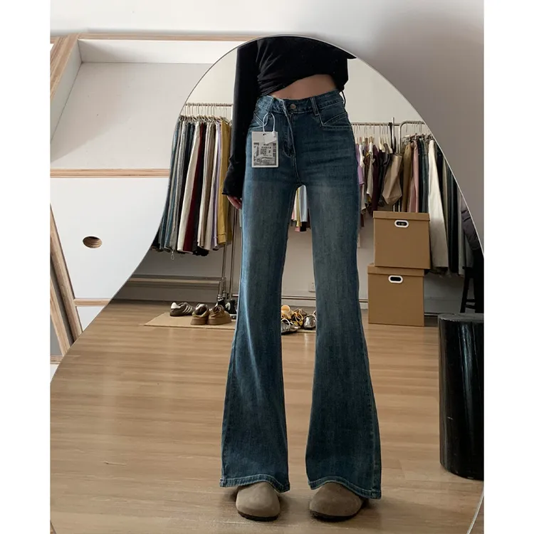 复古辣妹弹力不贴腿微喇牛仔裤女秋装2025女士新款高腰显瘦马蹄裤