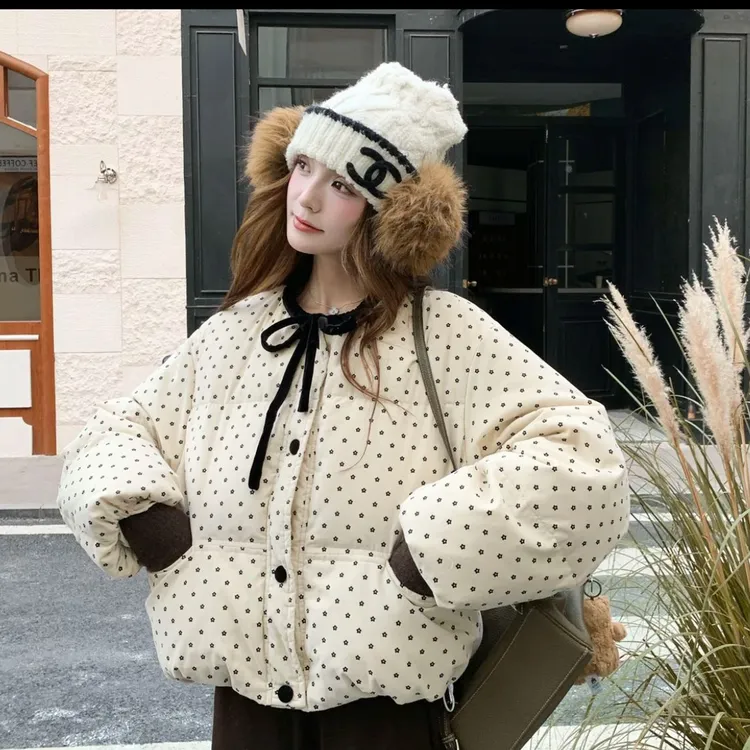 冬季新款韩版时尚宽松内里加毛显瘦时尚百搭波点短款外套W25417