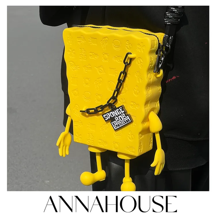 ANNAHOUSE海绵宝宝正版授权黑金海绵宝宝全身手机包单肩斜挎包ZW