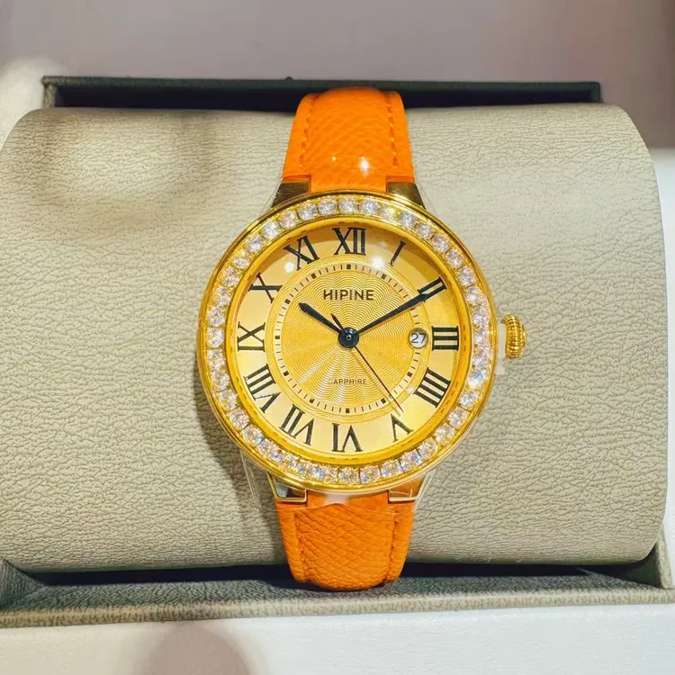 女士黄金手表橙色蓝气球系列石英机芯圆形轻奢腕表防水潮流