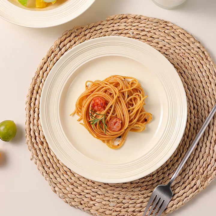 大英寸奶油草帽纯色家用盘高颜值意面西餐网红盘菜盘简约创意盘子