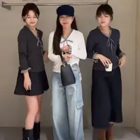 1273系带撞色条纹上衣