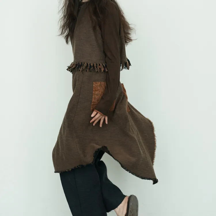 元素通勤原创复古色织棉麻个性不规则渔夫直筒裤秋冬潮味两穿裤女