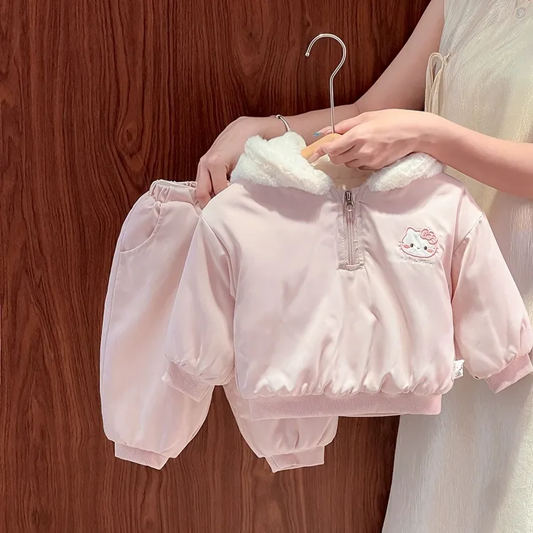 女童套装加绒加厚套装2025韩版可爱冬款女童加绒加厚两件套