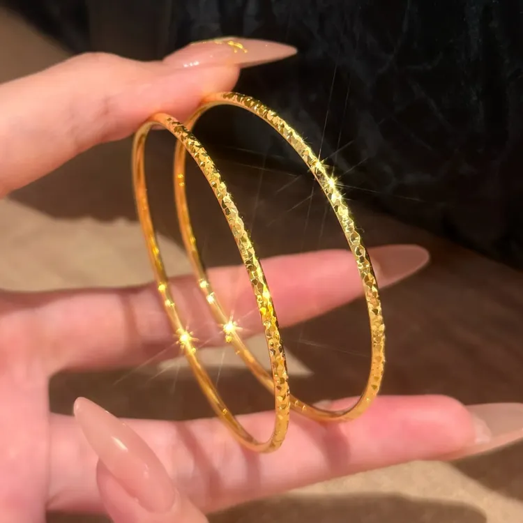 铜合金手镯 新中式爆闪碎碎冰圆条细款手镯素圈实心镯子叠带手环