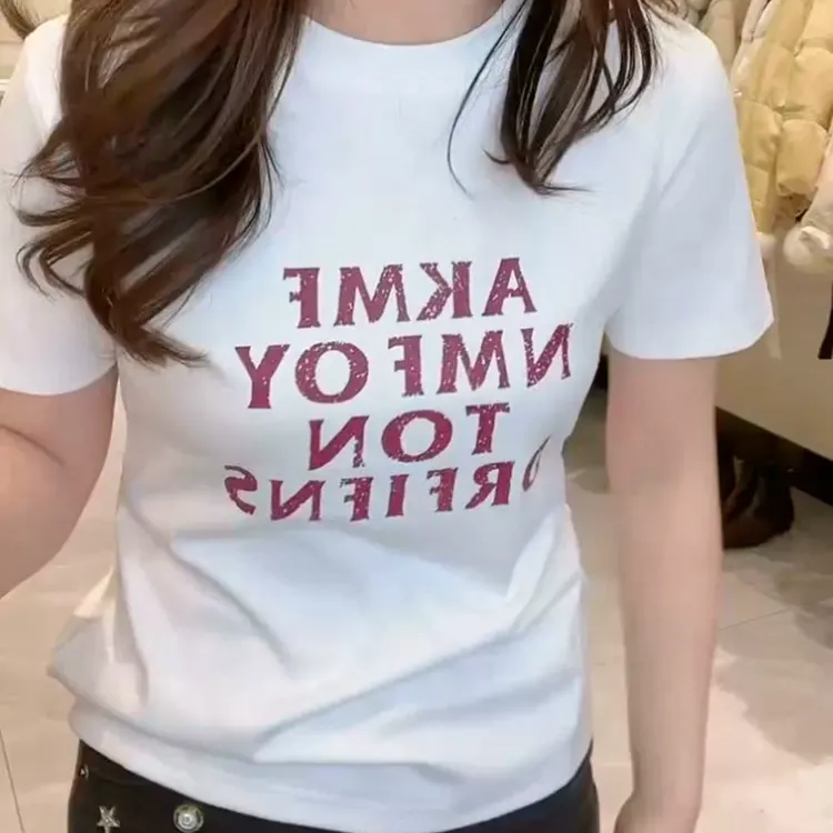 简约字母设计感T恤2025早春新款显瘦圆领百搭潮流休闲半袖体恤