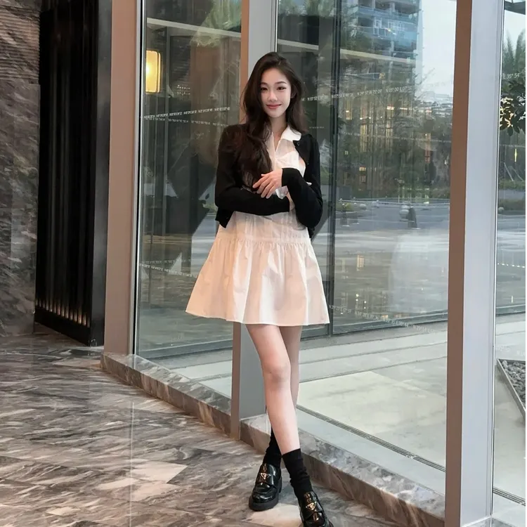 新款韩系休闲风INS风少女风时尚套装慵懒感连衣裙百搭开衫外套女