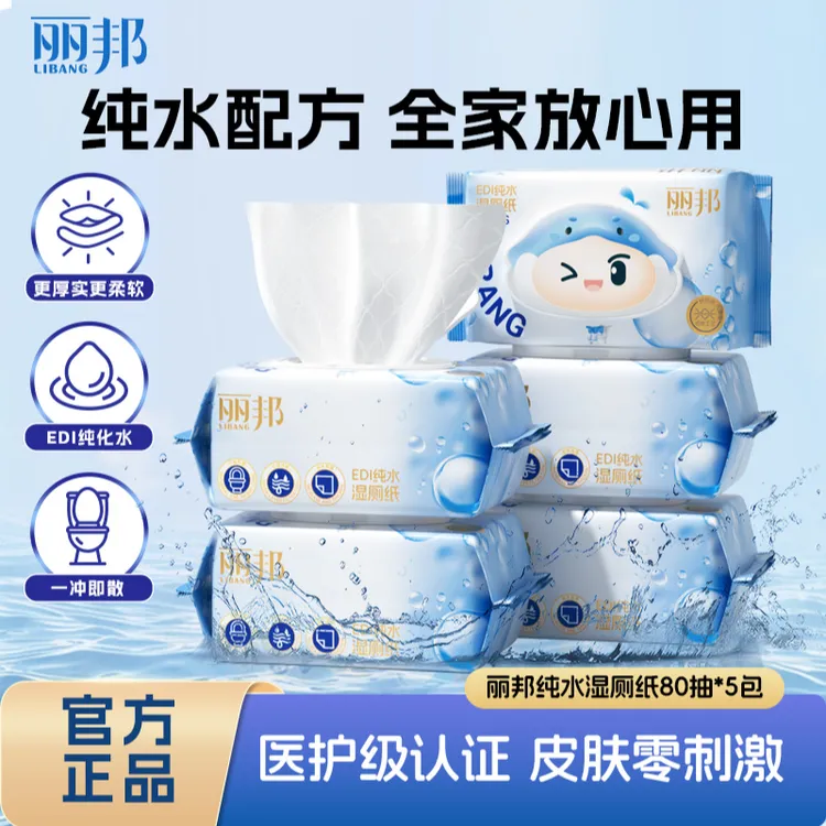 【EDI纯水 加大加厚】丽邦纯水湿厕纸医护级认证清洁去污湿厕纸湿巾