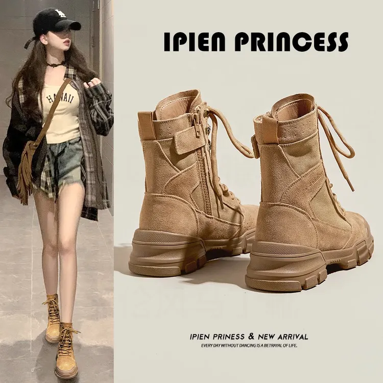 网红马丁靴2025新款户外徒步登山鞋旅行沙漠靴春秋厚底工装短靴子