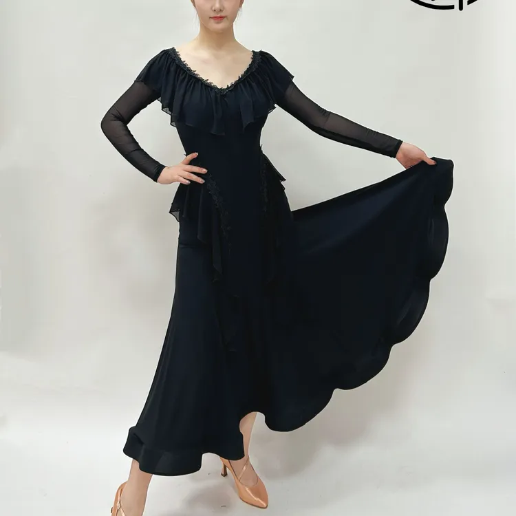 西朵舞服超级显瘦花边气质包臀摩登舞新品女士连衣裙XD671