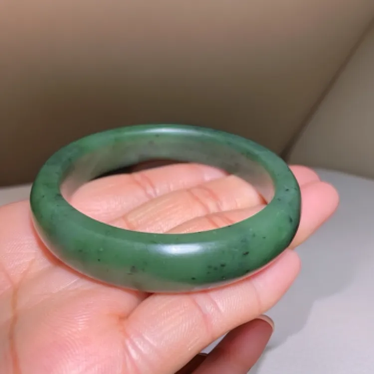 和田玉碧玉菠菜绿手镯/53圈口