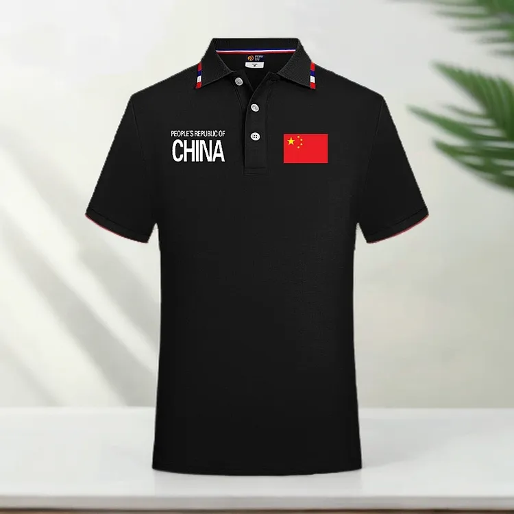 新款夏季休闲翻领运动POLO衫爱国户外短袖中国队国旗定制印字logo