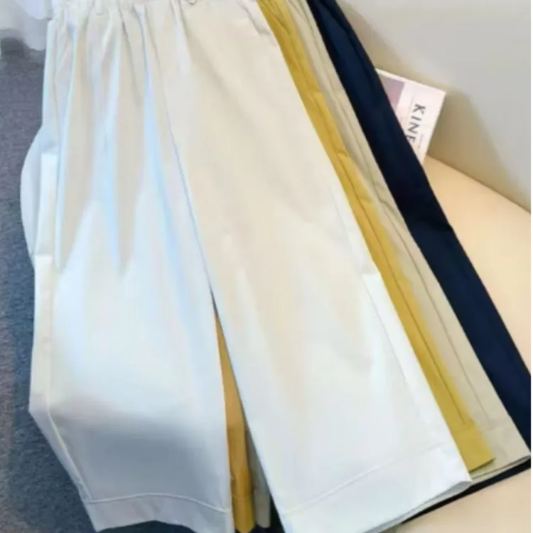 阔腿裤女夏季薄款2025新款高腰垂感宽松休闲松紧腰九分直筒裤