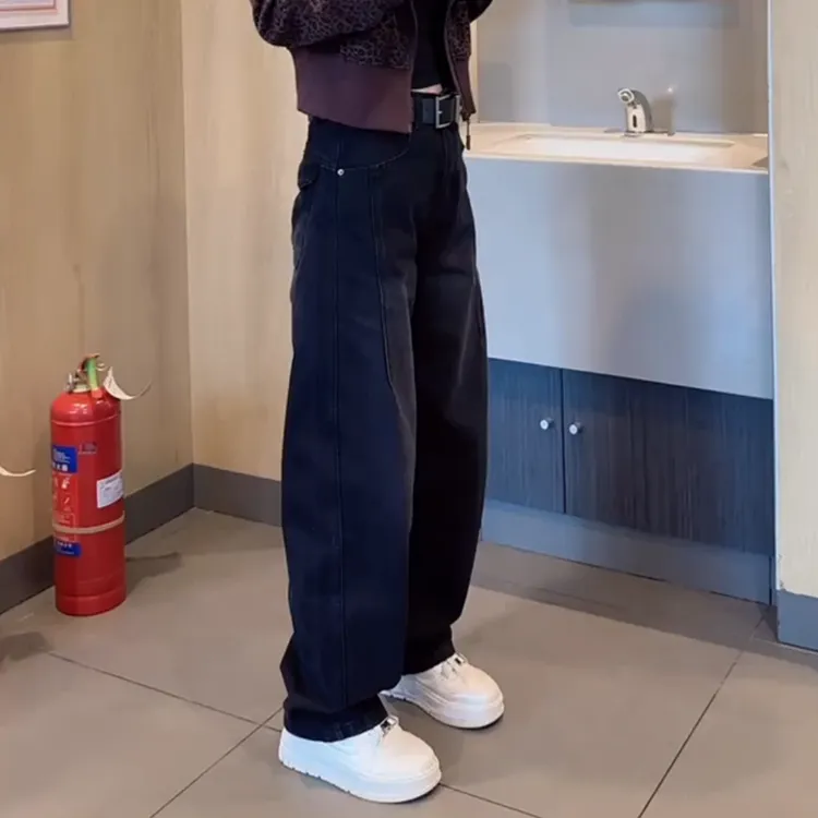 弯刀直筒牛仔裤女2025秋季新款大码女装洋气百搭遮胯阔腿拖地裤子