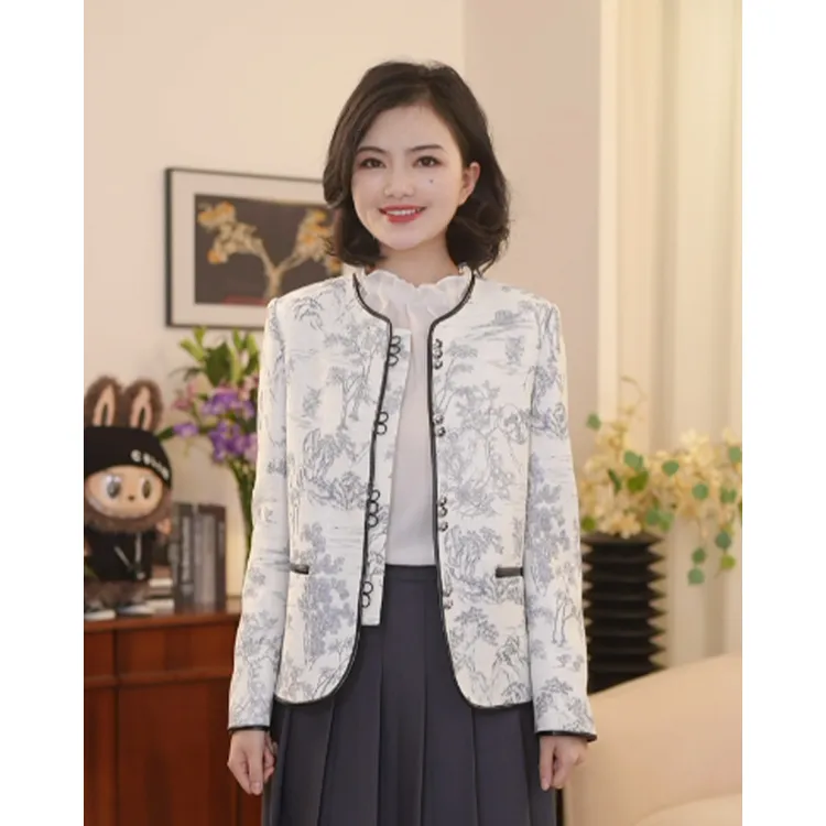 阿楠anan 春和景明 新中式花瓣扣撞色水墨山水国风小香女新款外套