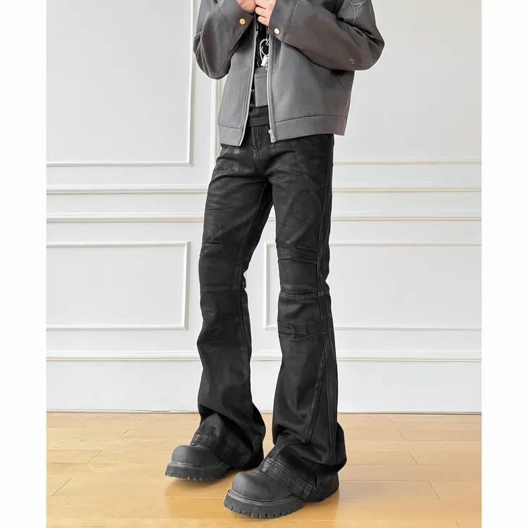 【重磅拼接蜡裤】甄枚前做旧脏染cleanfi男显高解构微喇牛仔蜡裤