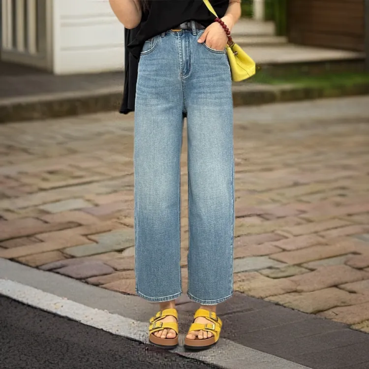 宿慕SUMU女款直筒牛仔裤夏季2025新款高腰时尚百搭九分裤子9907M