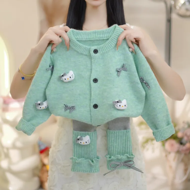 女童卡通可爱风套装2025春秋季小女孩新款时髦洋气宽松针织两件套