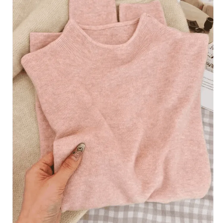 天鹅颈温柔早秋软糯针织长袖打底衫女冬季毛衣韩版简约上衣内搭