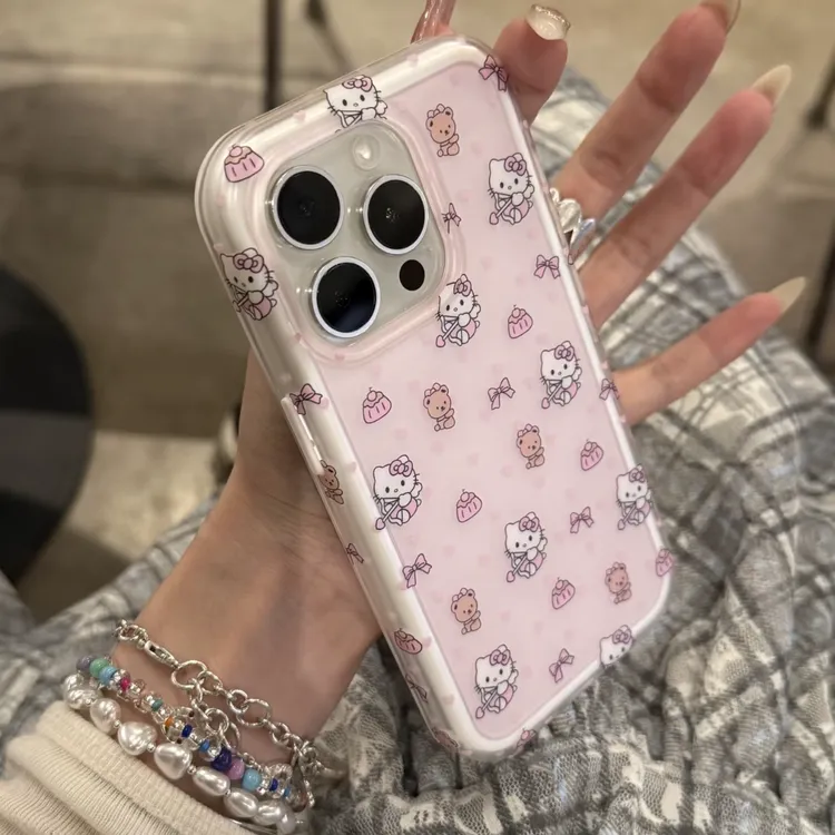 萌系ins少女粉色小熊kt适用苹果16promax二合一15pro磨砂手机壳防
