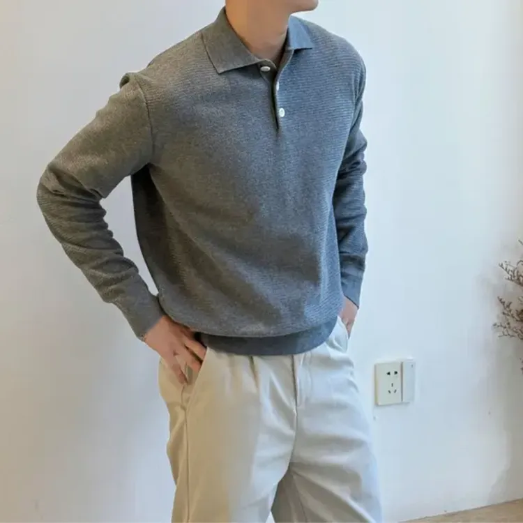 秋冬高级呼吸感 ’肌理感织法极简INS翻领百搭针织衫毛衣男款冬季