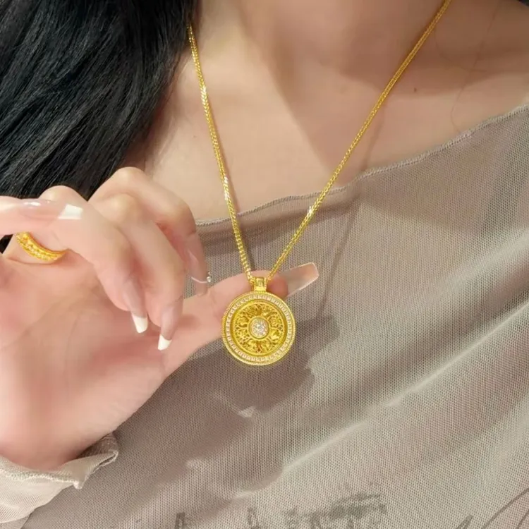 铜合金项链 新款秋冬可旋转八宝罗盘韦雪同款项链女新中式毛衣链