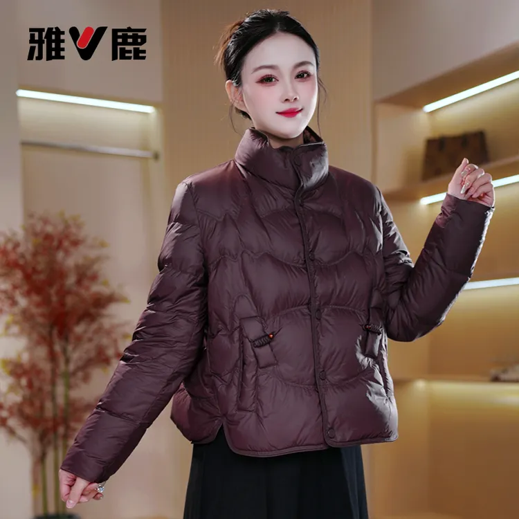 雅鹿国风小立领羽绒服女2025春秋新款时尚短款保暖鸭绒宽松外套