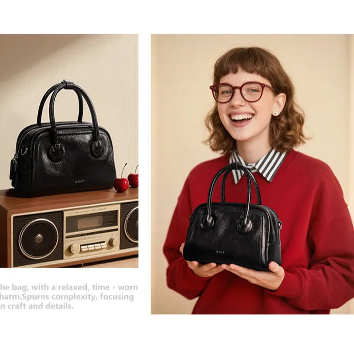 GOLF/高尔夫复古手提包女小众设计高级感波士顿手拎包真皮斜挎包