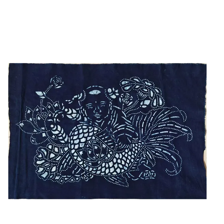 传统非遗蓝印花布莲年有余