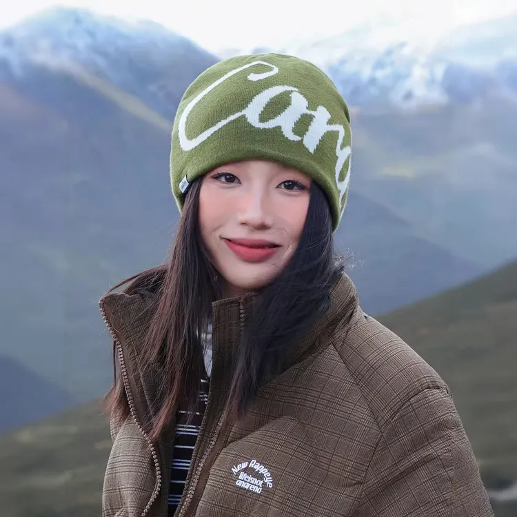 [THE HOBOO] 户外登山字母冷帽女秋冬提花针织帽男防寒保暖毛线帽