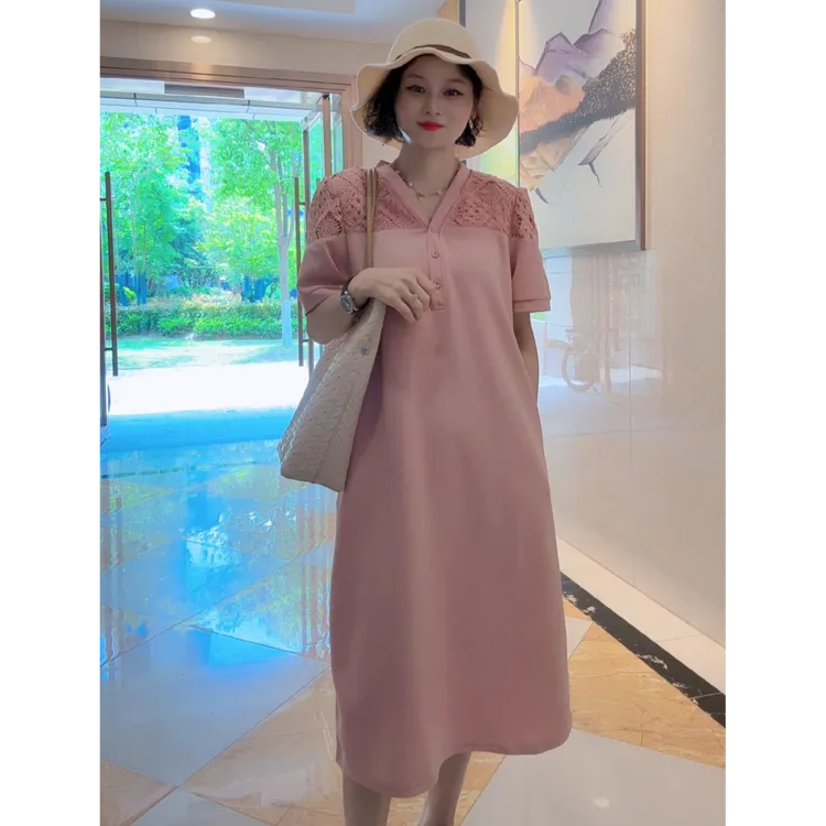 夏季时尚气质简约休闲显瘦连衣裙拉链设计纯色中长款裙子2572