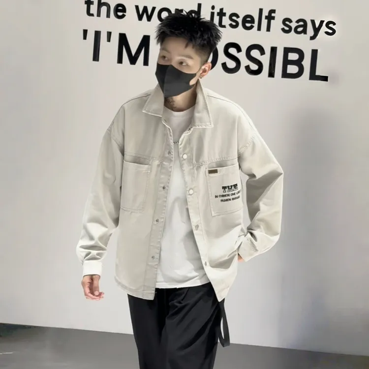 水洗牛仔夹克男秋季新款外套男青少年美式复古工装上衣服XFSG5870