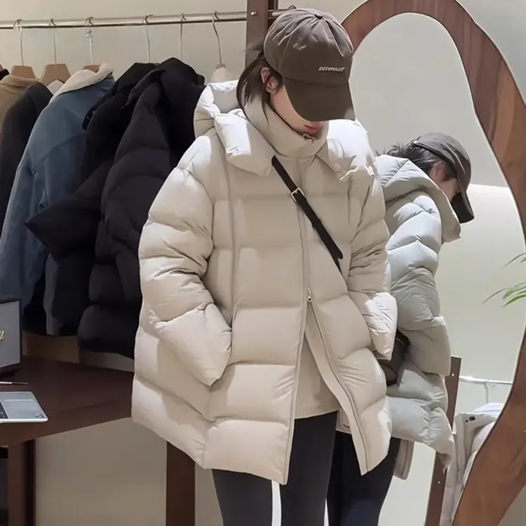 双拉链中长款宽松连帽棉服秋冬新款加厚保暖面包服上衣