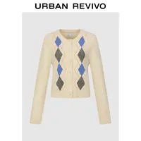 UR2025冬季新款女装休闲学院菱格纹短款针织开衫UYY950140