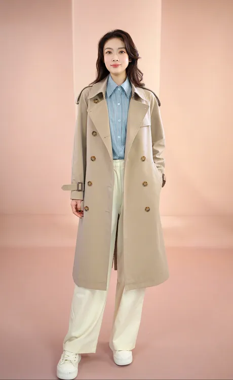 2025滑铁卢新款女装双排扣长款风衣女(变色龙女款风衣)