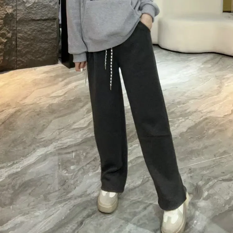 6631冬季新款 【加绒】松紧高腰【有口袋】休闲百搭潮牌宽松羊绒裤