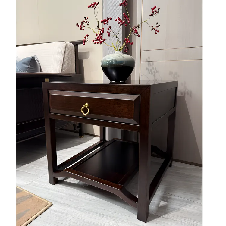 （久木源家具）新中式黑檀木客厅沙发角几抽屉角几储物边几置物角几